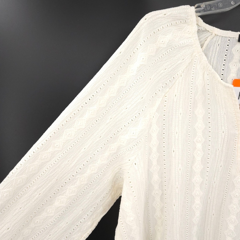 Frye Textured Knit Blouse Womens XXL Ivory Long Sleeve Boho Pointelle Top NWT - Picture 2 of 8